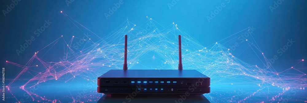 Leinwandbilder a router sits at the center, surrounded by glowing lines that illustrate the flow of data through ne