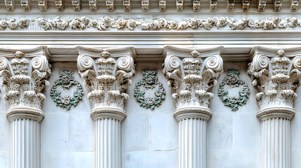 Fototapeta premium A Stunning White Byzantine-Style Wall with Intricate Carvings and Decorative Patterns in High Quality