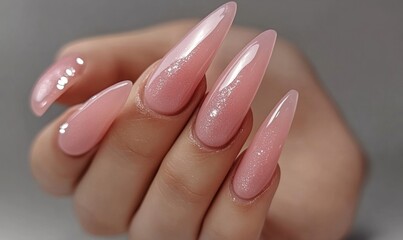 Stunning soft pink manicure close up image for advertising high quality professional nail services