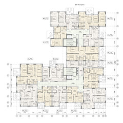 Vector architectural project of a multistory building floor plan