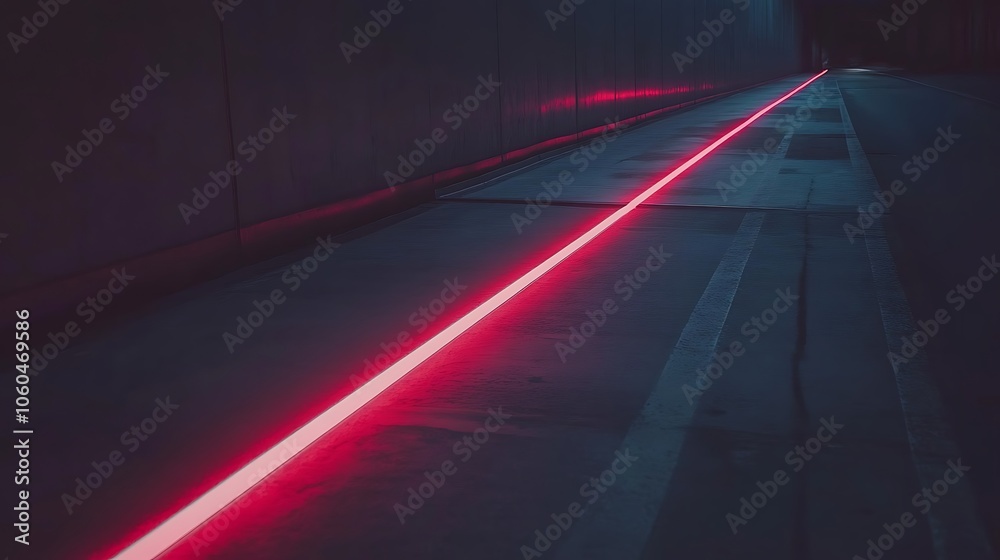 Wall mural neon red line on road abstract gradient background with copy space