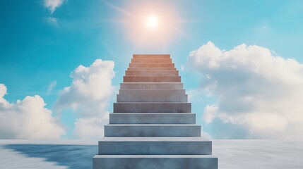 Obraz premium A breathtaking view of ascending stairs reaching towards a bright sky illuminated by sunlight. This image symbolizes hope, journey, and inspiration.