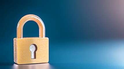 Fototapeta premium A golden padlock sits on a blue surface, symbolizing security, protection, and confidentiality in a modern context.