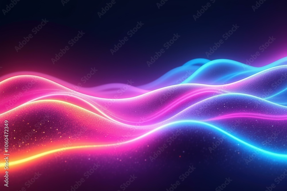 Canvas Prints vibrant neon waves on black background for abstract digital art and futuristic design projects.