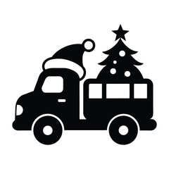 Christmas Cute truck Black vector silhouette