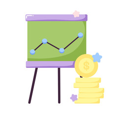 Coins money and board financial illustration, cute financial growth illustration 