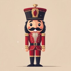A cheerful Nutcracker with a big smile and a red hat, in a cartoon style
