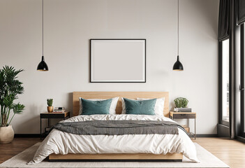 Interior view of contemporary home with frame mockup on the wall