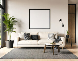 Interior view of contemporary home with frame mockup on the wall