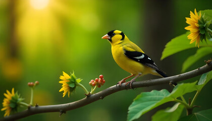 Naklejka premium yellow wagtail on a branch in winter
