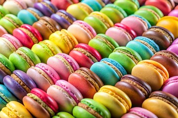 Colorful French Macarons Top View: Vibrant Assortment of Sweet Delights for Culinary and Dessert Inspiration