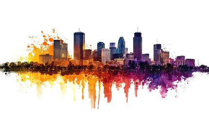 Obraz premium Minneapolis, USA, Pop Art style theme print. Cityscape, city skyline.Vibrant, bright, modern, trendy, graphic designed for poster, card, wallpaper