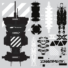 Obraz premium cyberpunk y2k 2000s gaming futuristic icon pattern set collection template hud for branding fashion t-shirt decoration decals, 2d illustration rendering vector 