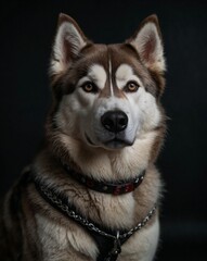 Obraz premium cute pet professional photo of siberian husky front view in a dark background