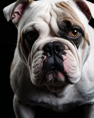 Fototapeta premium cute professional photo of white bulldog front view in a dark background