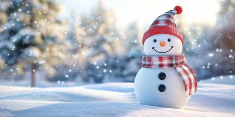 Fototapeta premium Charming 3D Render of a Snowman in Winter Scene