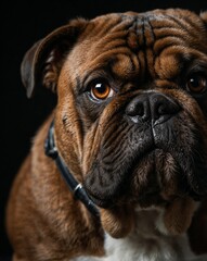 Obraz premium professional photo of brown bulldog front view in a dark background domestic breed