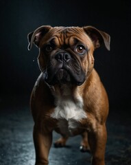 Obraz premium professional photo of brown bulldog front view in a dark background small dog