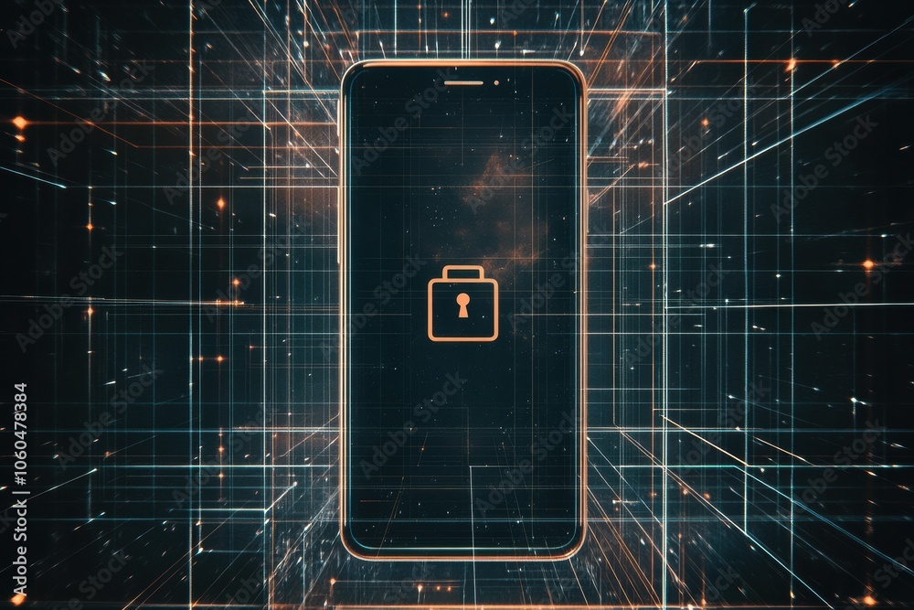 Poster the smartphone features a prominent lock icon on its screen, highlighting a focus on security in a d