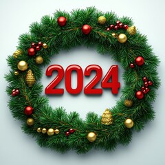 Colorful Wreath with 2024 Number in Center
