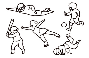 小学生に人気のスポーツ系習い事（線画）