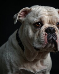 Fototapeta premium professional photo of white bulldog front view in a dark background dog breed