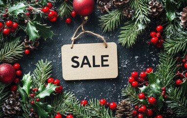 SALE with Festive Garland "SALE" with garlands of holly and pine branches 