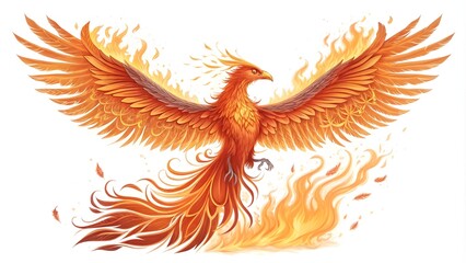 Fiery Phoenix Bird in Flames Illustration, Burning Phoenix in Dramatic Detail

