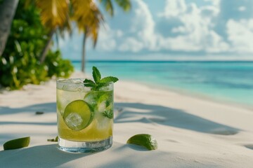 Refreshing Cocktail on Tropical Beach Shore