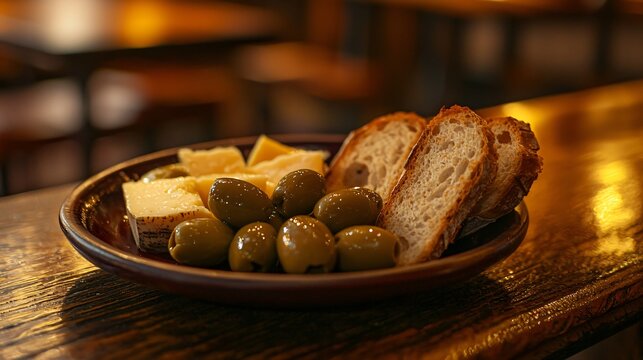 Indulge in a delectable plate of tapas featuring savory olives artisan bread and creamy cheese for a perfect culinary experience