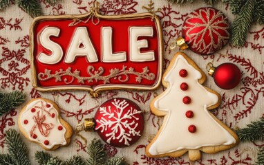 SALE with Holiday Sugar Cookies "SALE" near holiday-shaped sugar cookies 