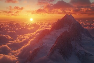 Majestic Mountain Peak at Sunrise Above the Clouds