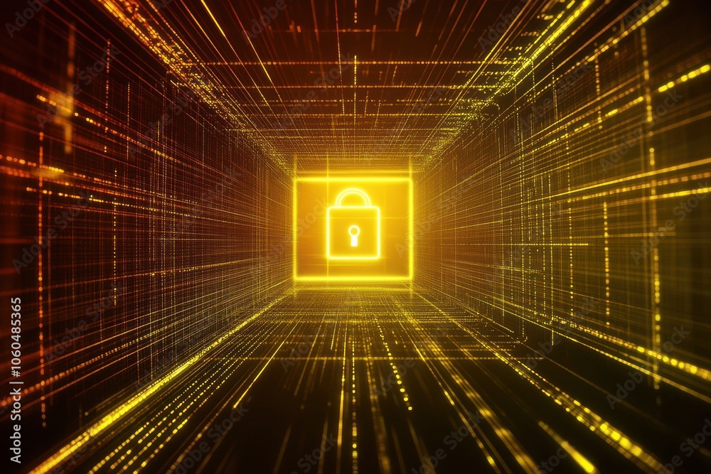 Fototapete a central lock icon illuminates a computer screen, symbolizing secure digital environments and cyber
