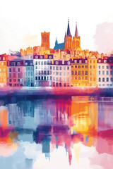 Naklejka premium Nantes, France, Pop Art style theme print. Cityscape, city skyline.Vibrant, bright, modern, trendy, graphic designed for poster, card, wallpaper