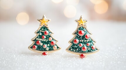 Festive Christmas Tree Jewelry on Sparkling Snow