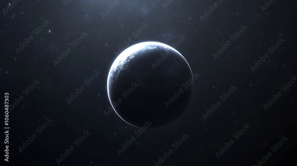 Poster dark planet in space simple neutral background with free space for design
