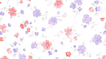 Fototapeta premium Delicate Watercolor Floral Pattern Minimalist White Background with Space for Text