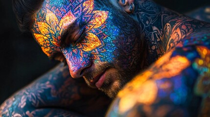 Obraz premium Exploring the art of thai sacred tattoos the unique use of holographic ink in modern body art