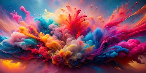 Obraz premium A symphony of vibrant hues explodes in a chaotic dance of swirling, effervescent paint clouds