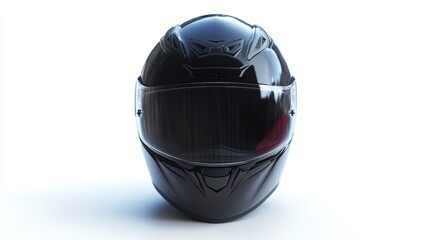Fototapeta premium Shiny black motorcycle helmet designed for protection and style. Ideal for road cyclists.