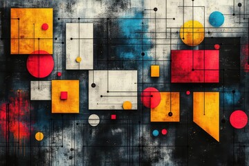geometric seamless pattern in bauhaus style featuring colorful abstract shapes arranged in a harmonious design reflecting a vibrant and modern artistic movement