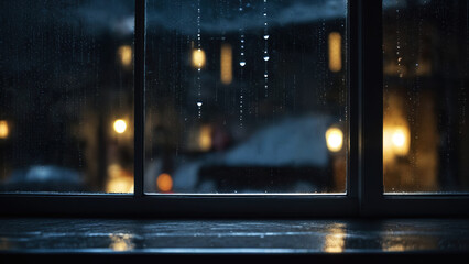 A window with rain streaming down it.