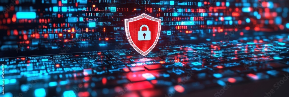 Aufkleber The display features a prominent shield and lock icon, emphasizing the importance of internet security in today's digital landscape. Generative AI