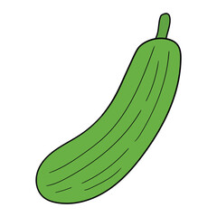 Hand drawn cartoon cucumber on white background.