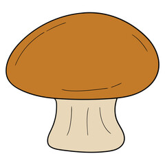Hand drawn cartoon edible forest mushroom on white background.