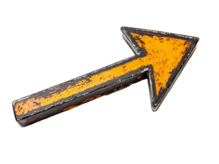 Rusty arrow right on white background, cut out transparent