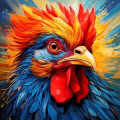 A vibrant and stylish illustration highlighting the chicken head's expression.