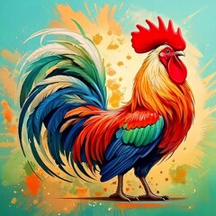 Realistic colorful rooster portrait illustration.
