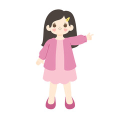 Cute kid pointing finger illustration, cute girl, cute children 
