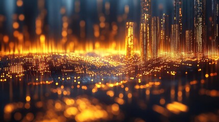 Naklejka premium a 3d financial chart displays golden stock trends and robust growth illustrating the economic landscape with striking visuals and a sense of upward momentum
